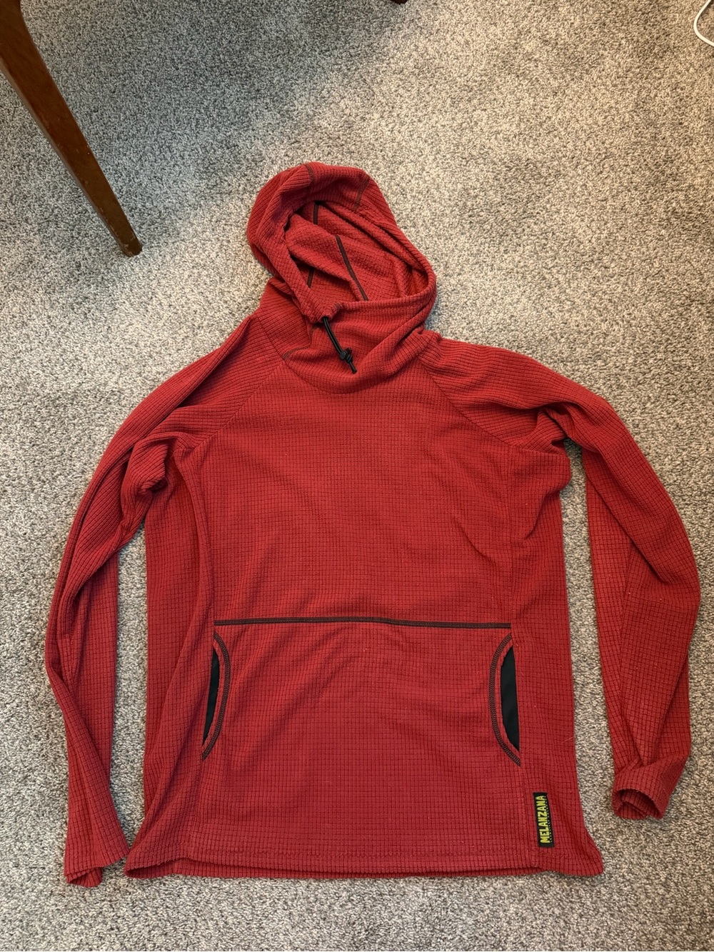 Melanzana Red Hooded Waffle Thermal Pullover - Mens M